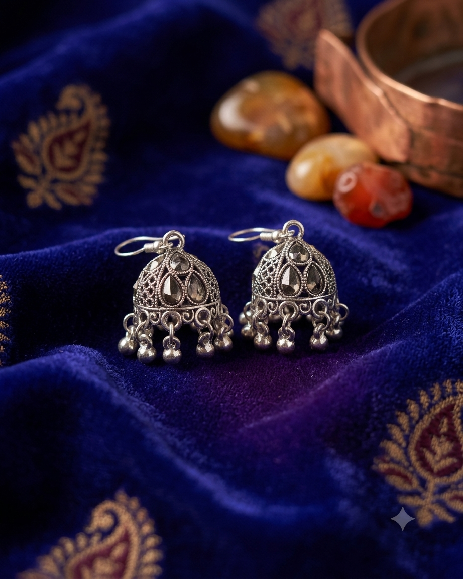 Silver Dome Shaped Jhumka
