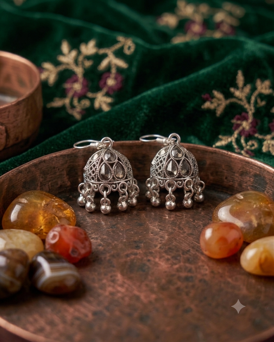 Silver Dome Shaped Jhumka — image 3