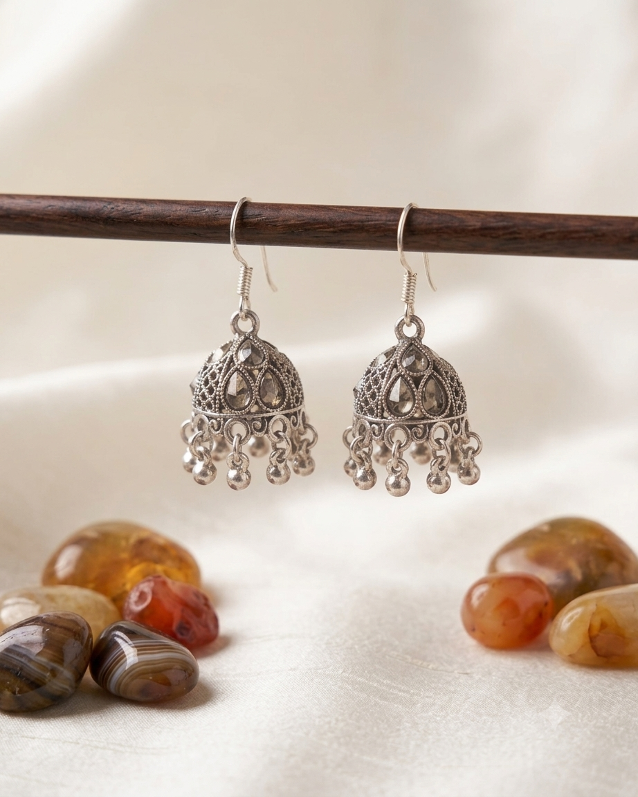 Silver Dome Shaped Jhumka — image 4