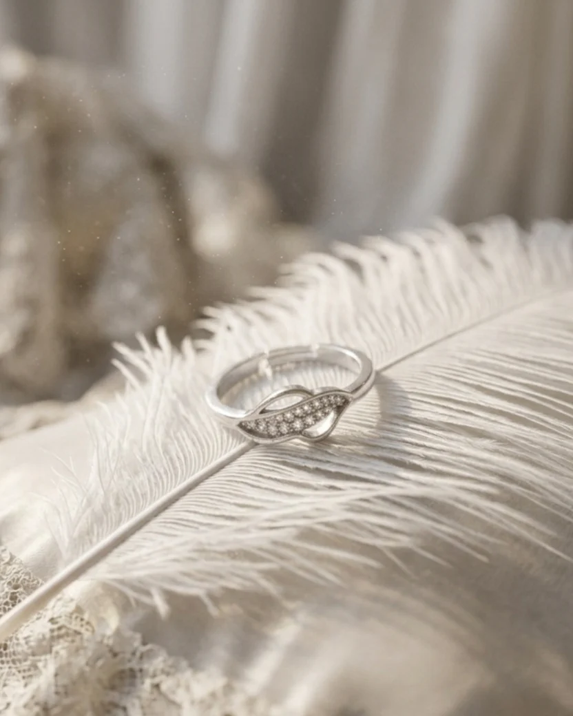 Silver Adjustable Leaf Ring with Cubic Zirconia Stones