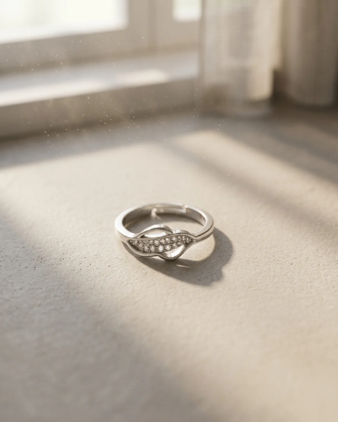 Silver Adjustable Leaf Ring with Cubic Zirconia Stones — image 3