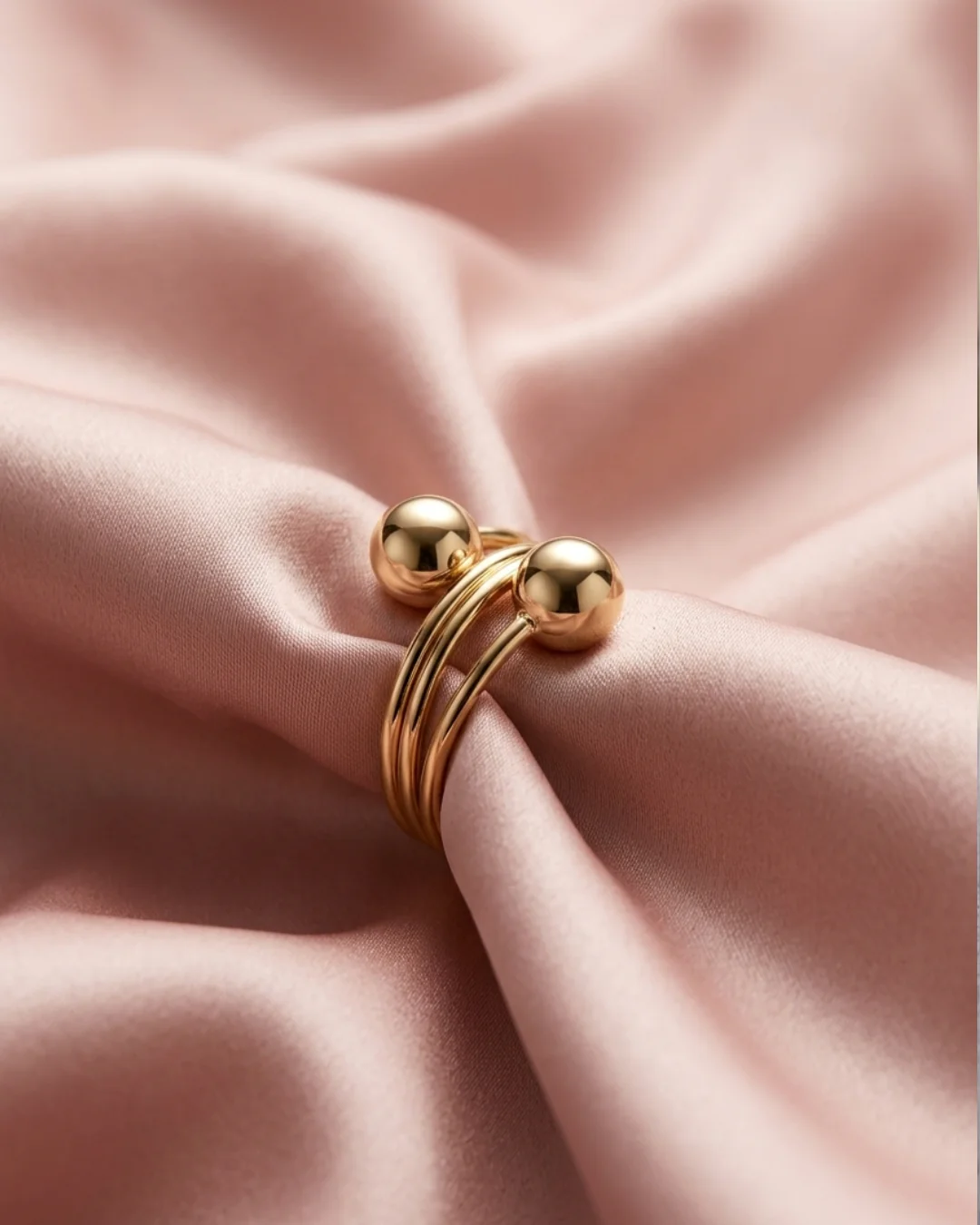 Gold Plated Open Spiral Ring with Two Polished Spheres