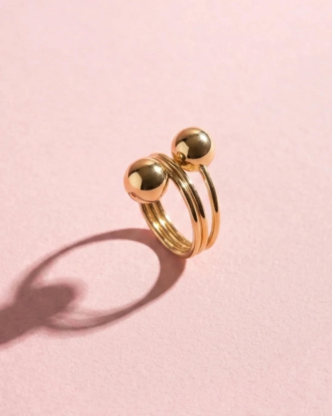 Gold Plated Open Spiral Ring with Two Polished Spheres — image 4