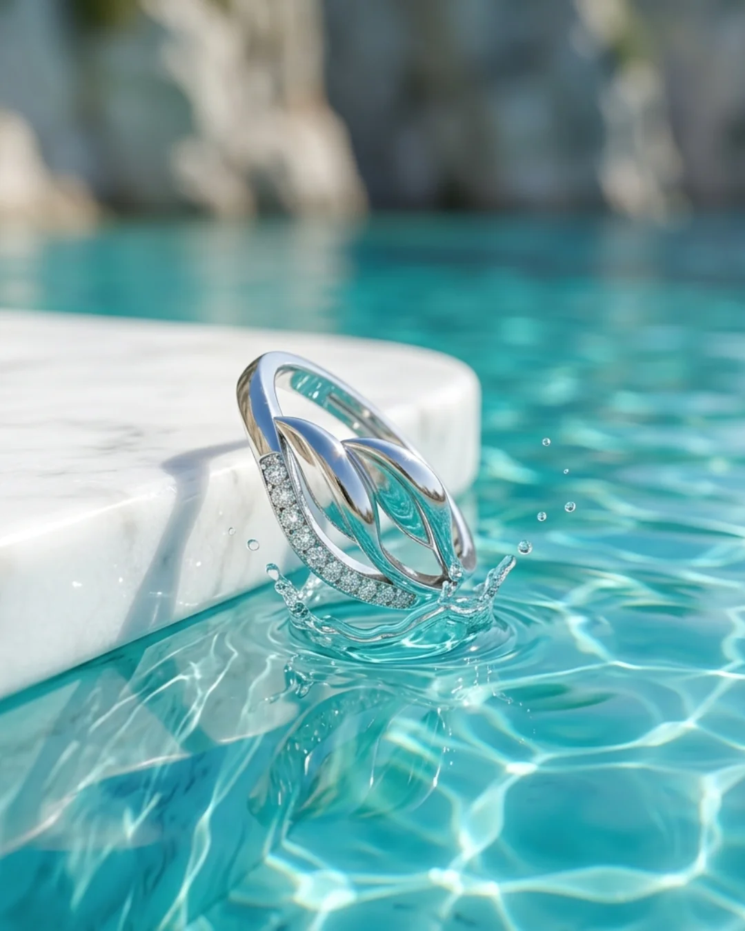 Sterling Silver Winding Wave Ring with American Diamonds — image 3