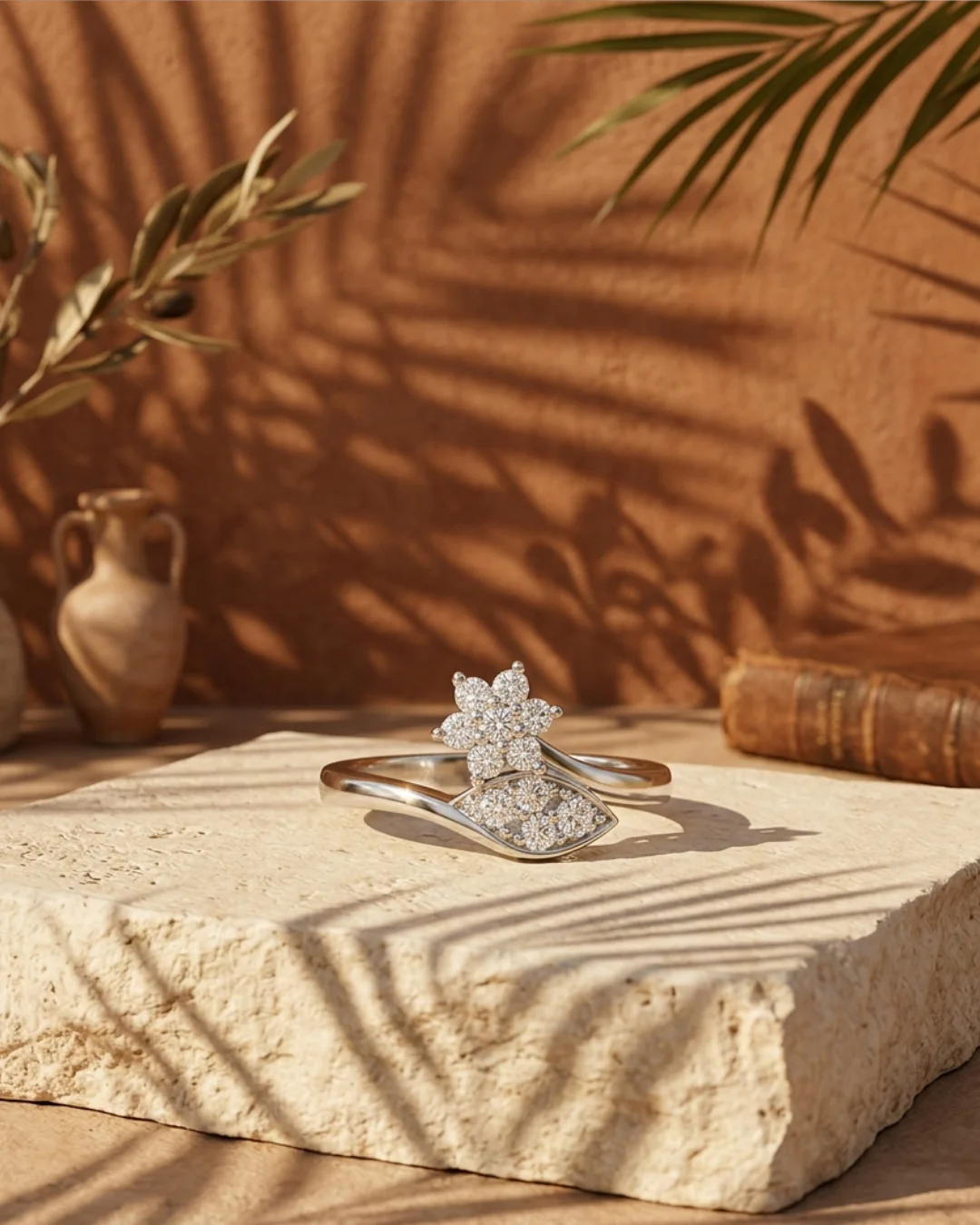 Silver Adjustable Floral Design Ring