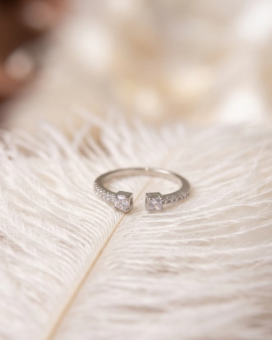 Open Cuff Sterling Silver Ring with Moissanite Stones for Women & Girls — image 3