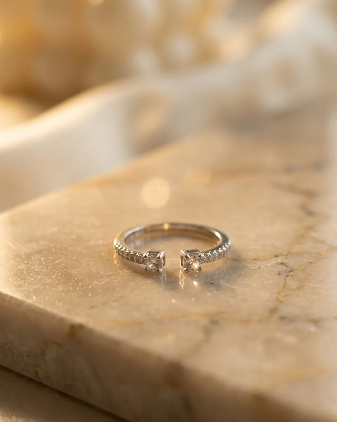 Open Cuff Sterling Silver Ring with Moissanite Stones for Women & Girls — image 4