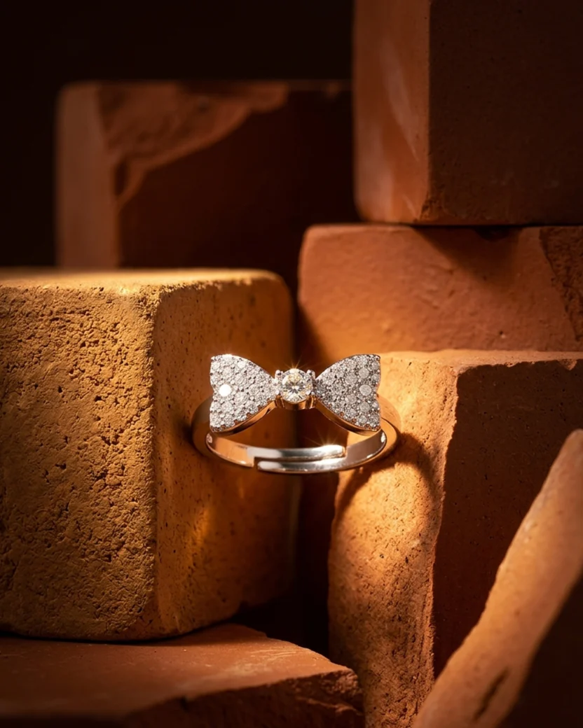 Sterling Silver Adjustable Bow Ring with Cubic Zirconia Stones — image 3