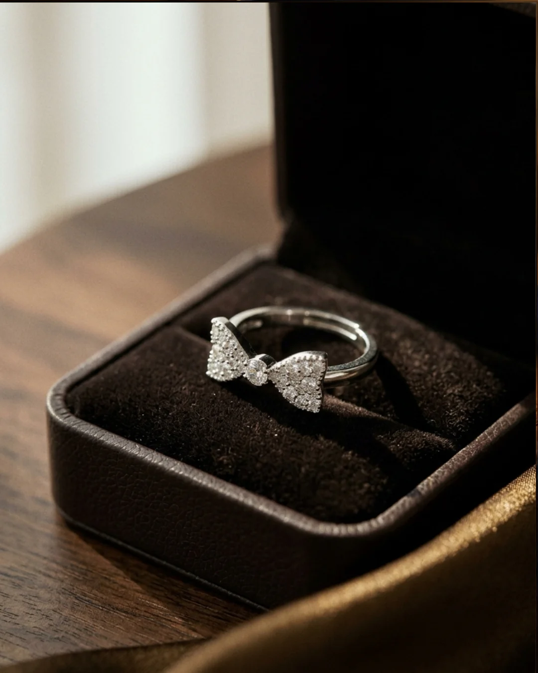 Sterling Silver Adjustable Bow Ring with Cubic Zirconia Stones — image 4