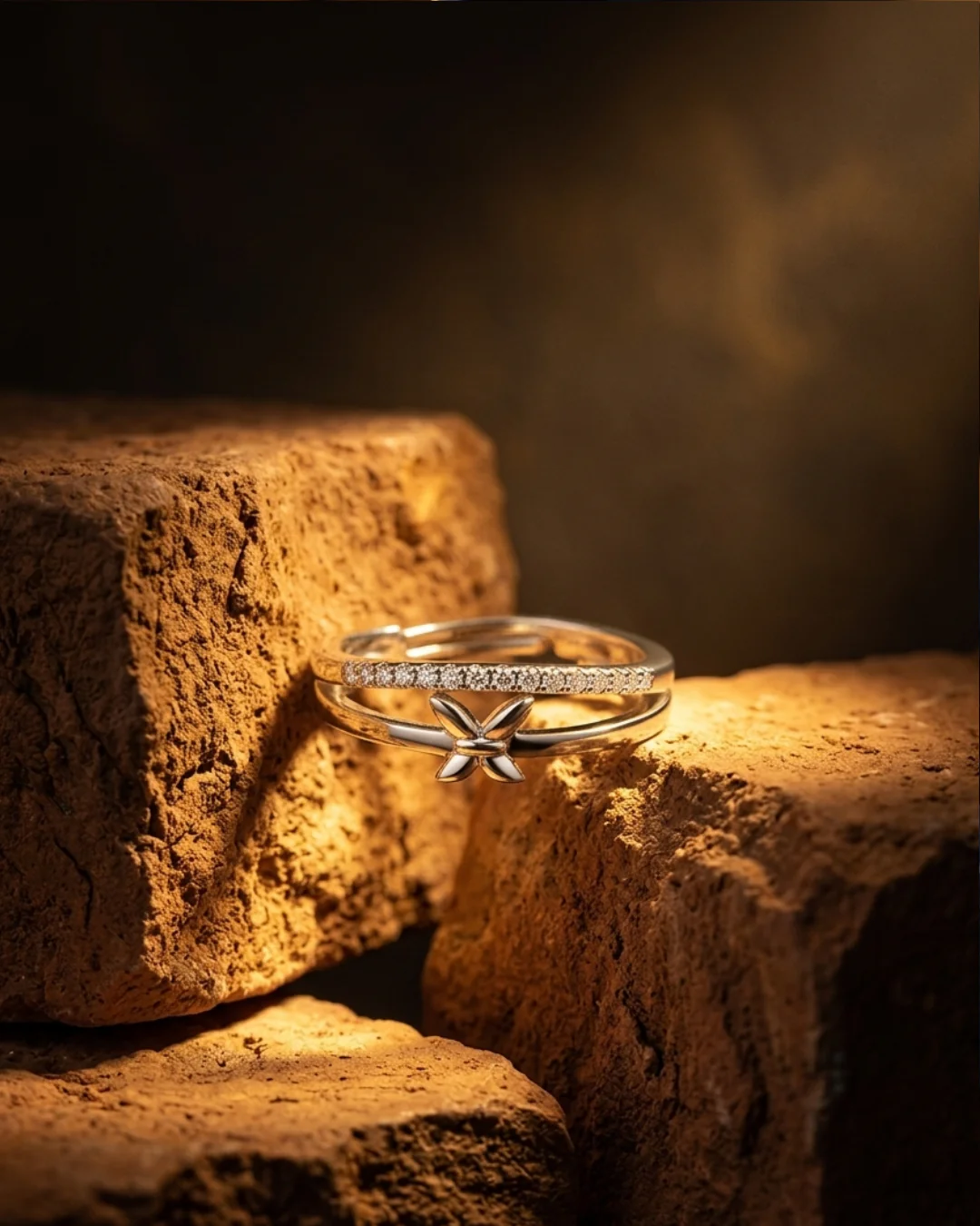 Silver-Toned Butterfly Ring with Crystal Accents
