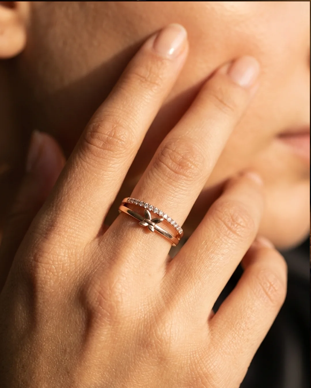 Silver-Toned Butterfly Ring with Crystal Accents — image 3