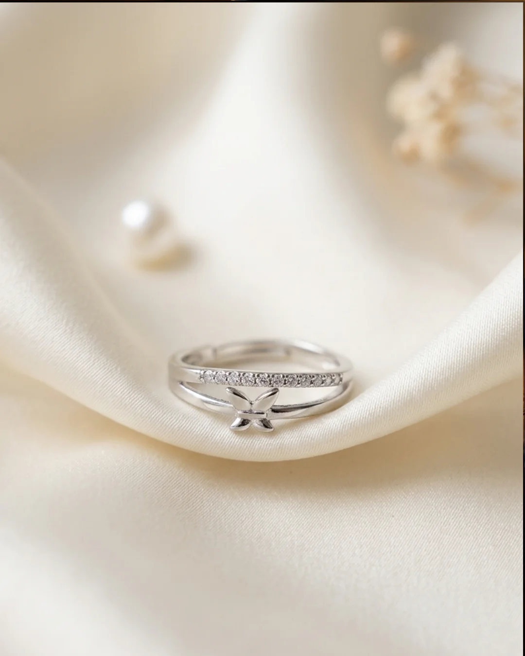 Silver-Toned Butterfly Ring with Crystal Accents — image 4