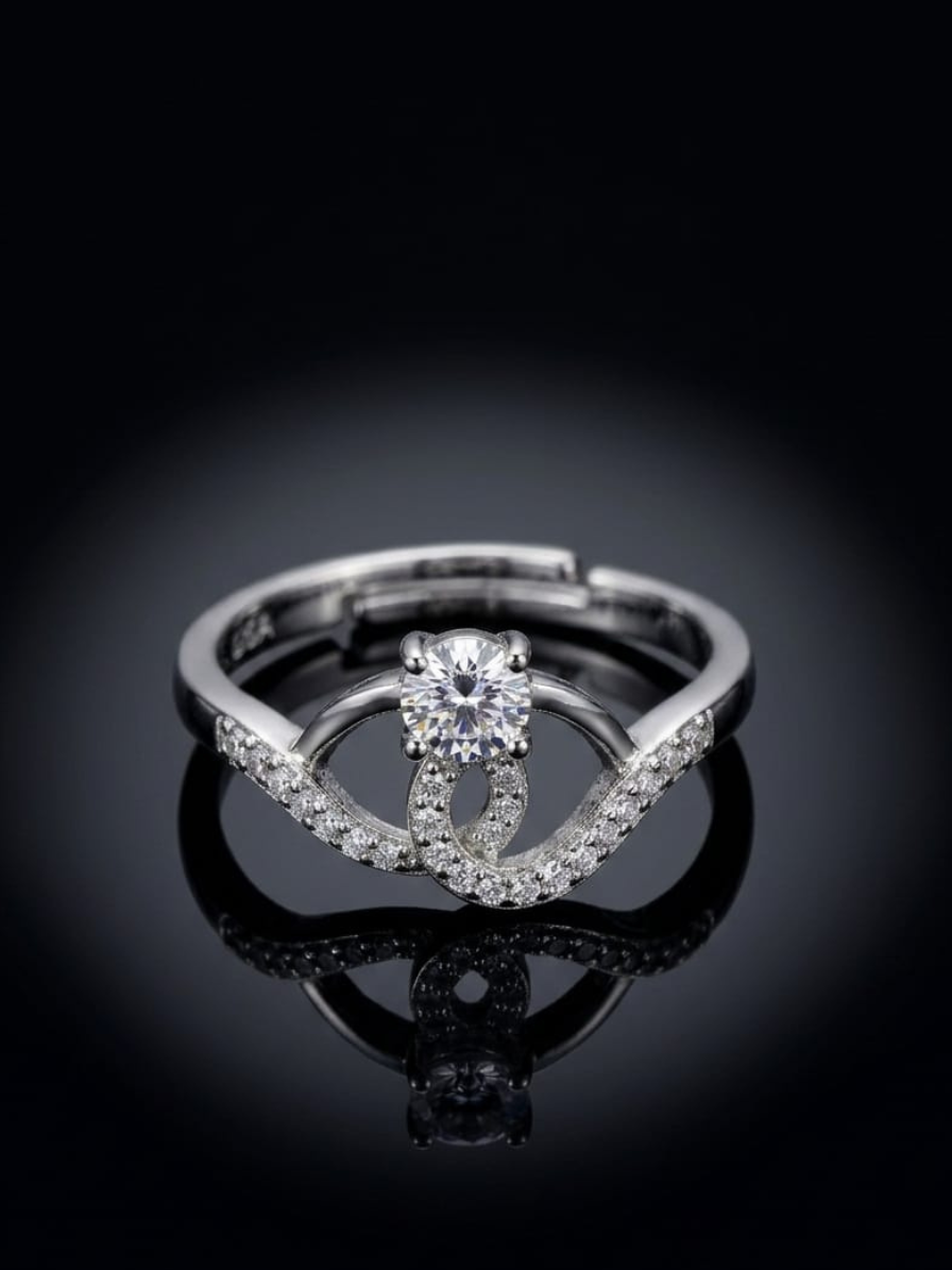Sterling Silver Solitaire Ring with Accent Stones