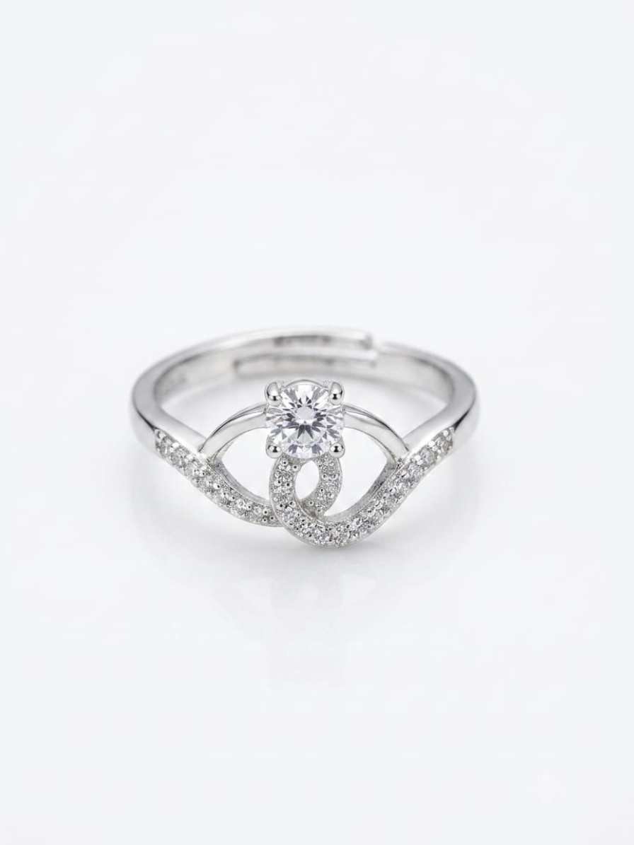 Sterling Silver Solitaire Ring with Accent Stones — image 3
