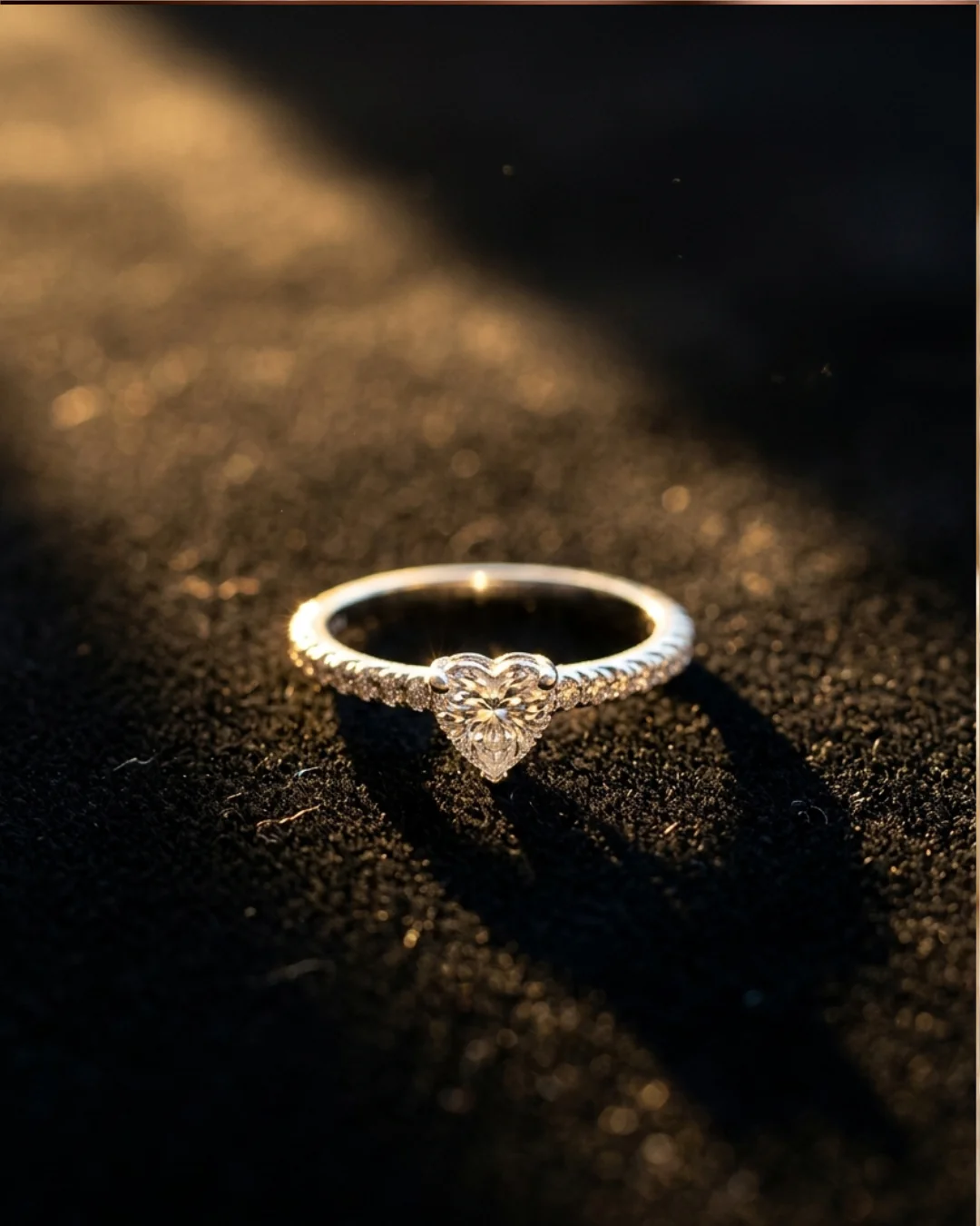 Moissanite Ring with Heart-Shaped Stone and Pavé Band — image 3
