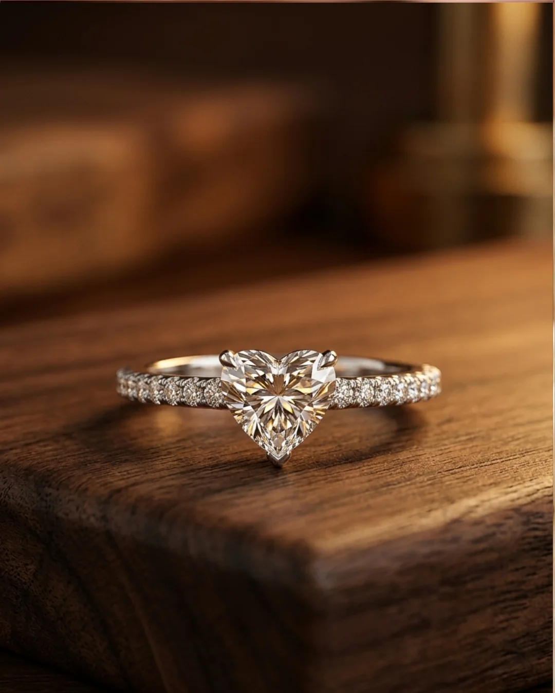 Moissanite Ring with Heart-Shaped Stone and Pavé Band — image 4