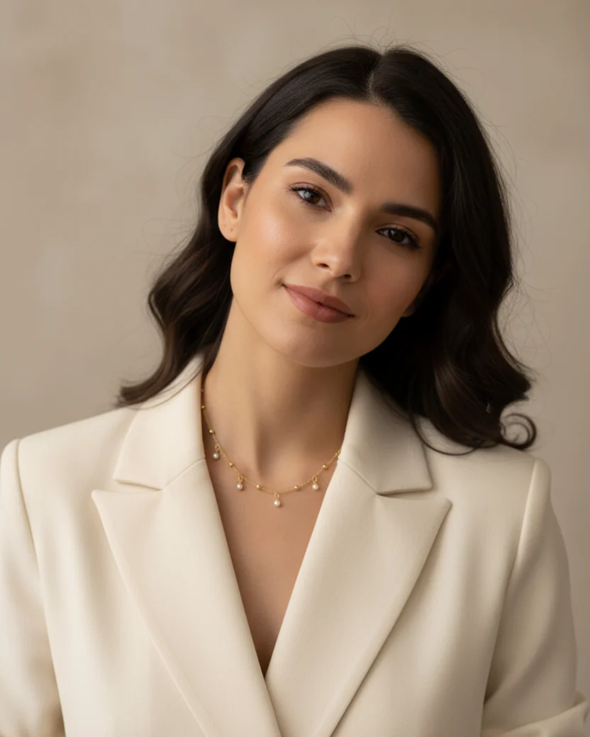 Gold-plated string necklace with tiny pearls and shells — image 3