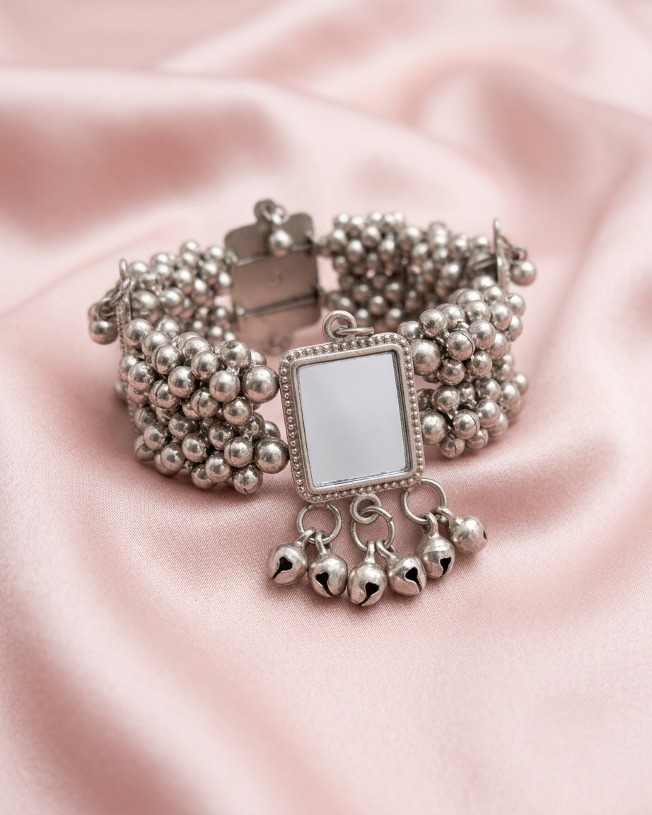 Oxidized Silver Bracelet With Mirrors Work — image 3