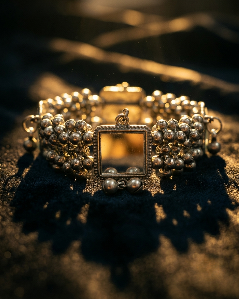 Oxidized Silver Bracelet With Mirrors Work — image 4