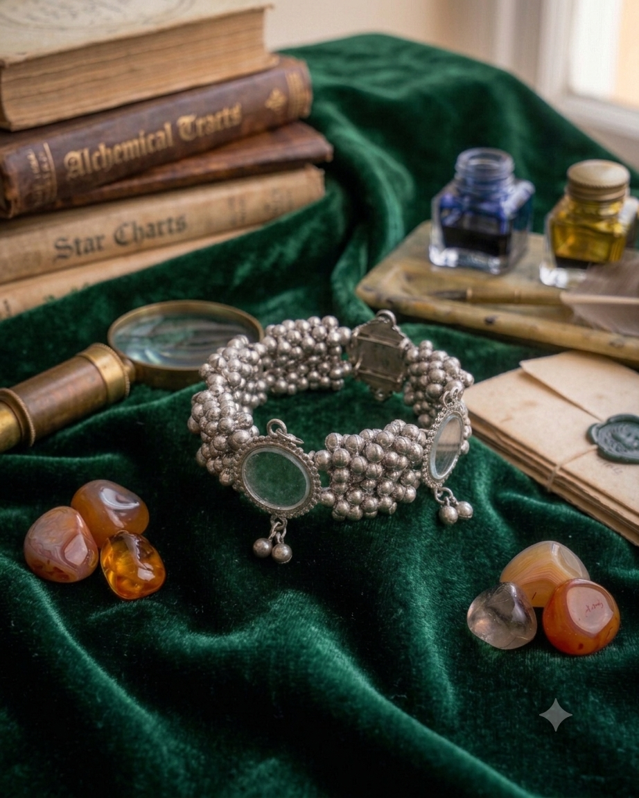 Oxidized Silver Bracelet with Mirrors and Jhumka Style Bells — image 3
