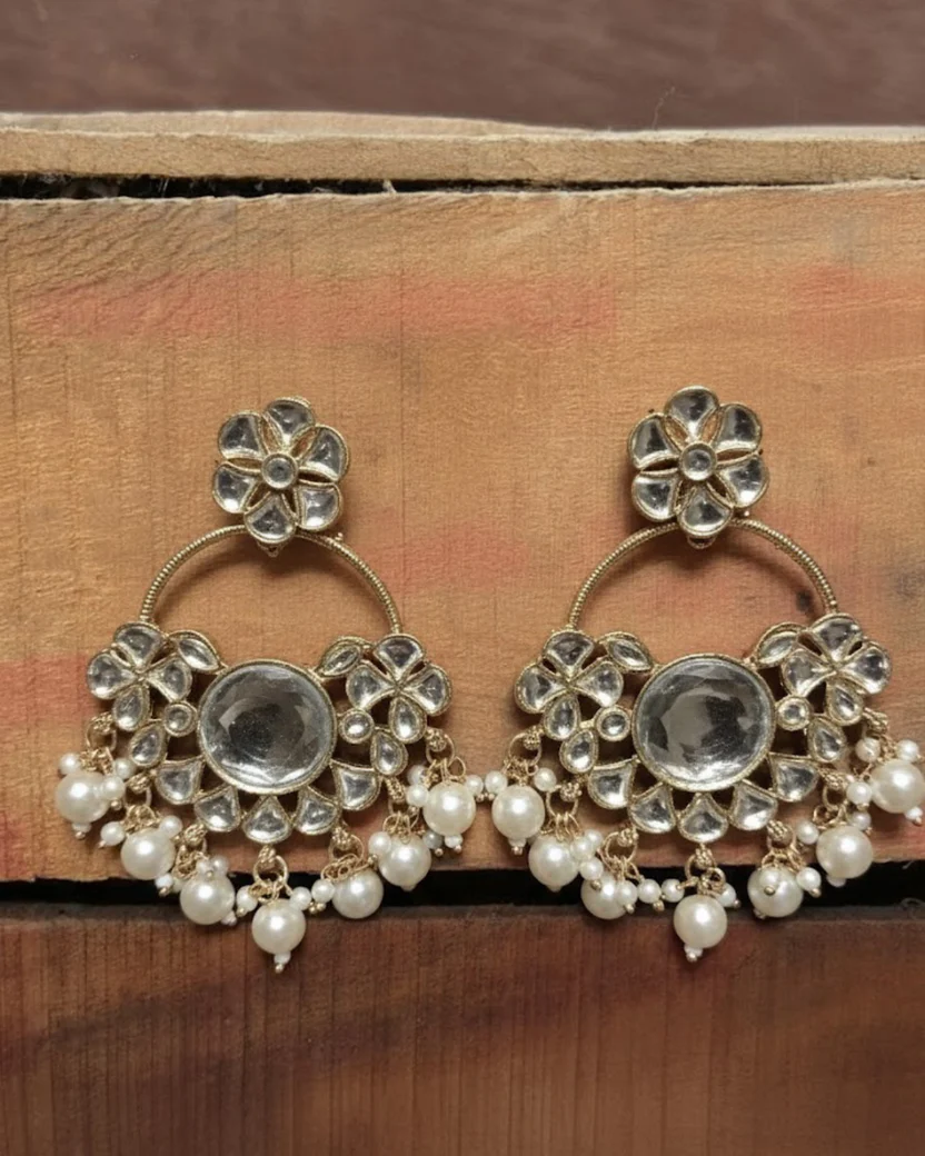 Kundan Chandbali Earrings with Pearls — image 4