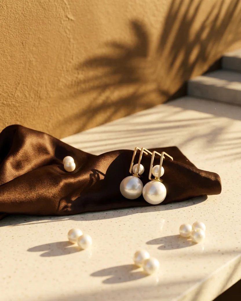 Hall of Fame Pearl White & Golden Drop Earrings — image 3