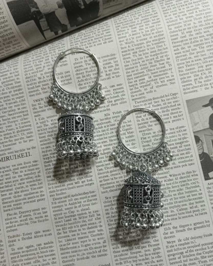 Oxidized Silver Dome Shaped Jhumka
