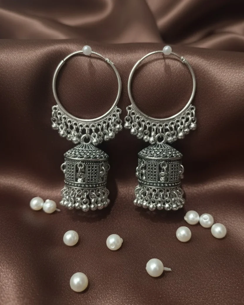 Oxidized Silver Dome Shaped Jhumka — image 4